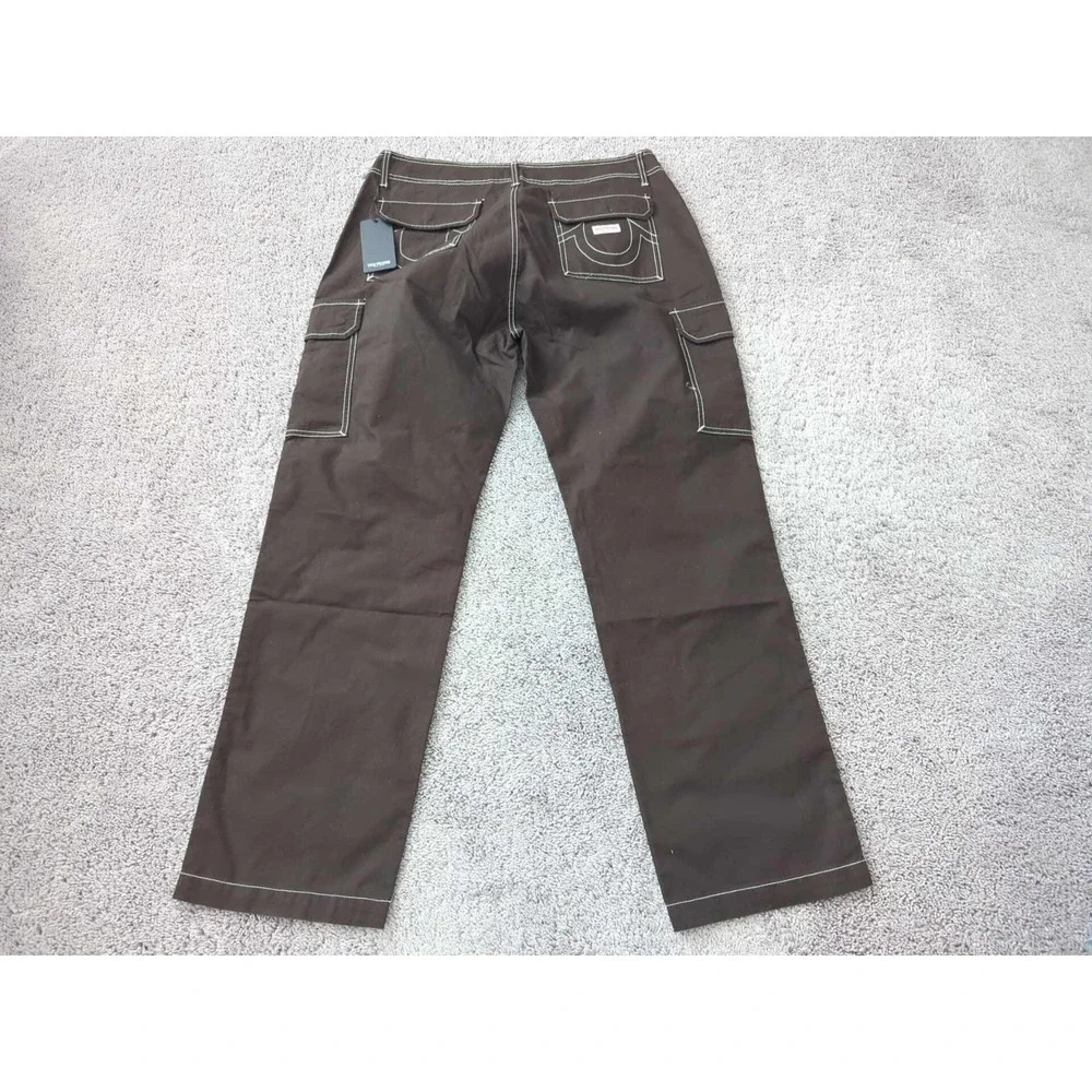 True Religion Cargo Pants Mens 36 Brown Straight Leg Ripstop Contrast Stitch NWT